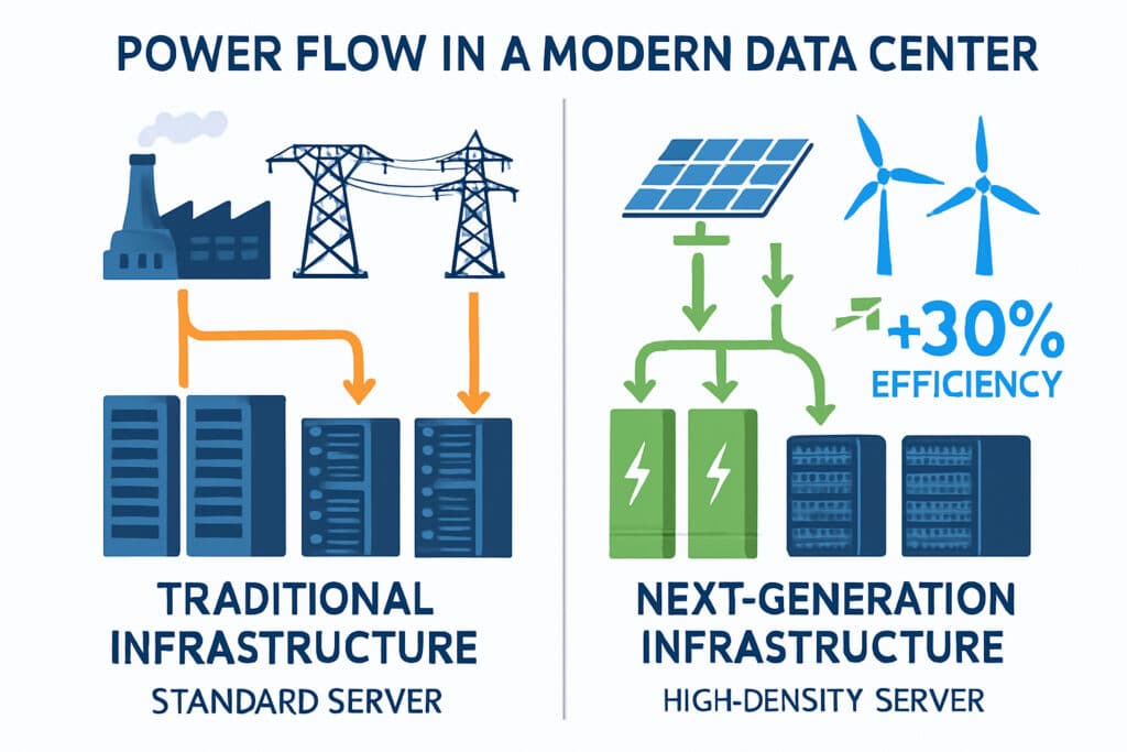 Infographic comparing traditional and next-generation power infrastructure for data centers