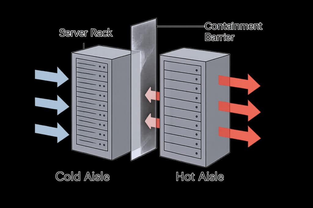 Simple illustration showing hot aisle/cold aisle containment concept in data centers