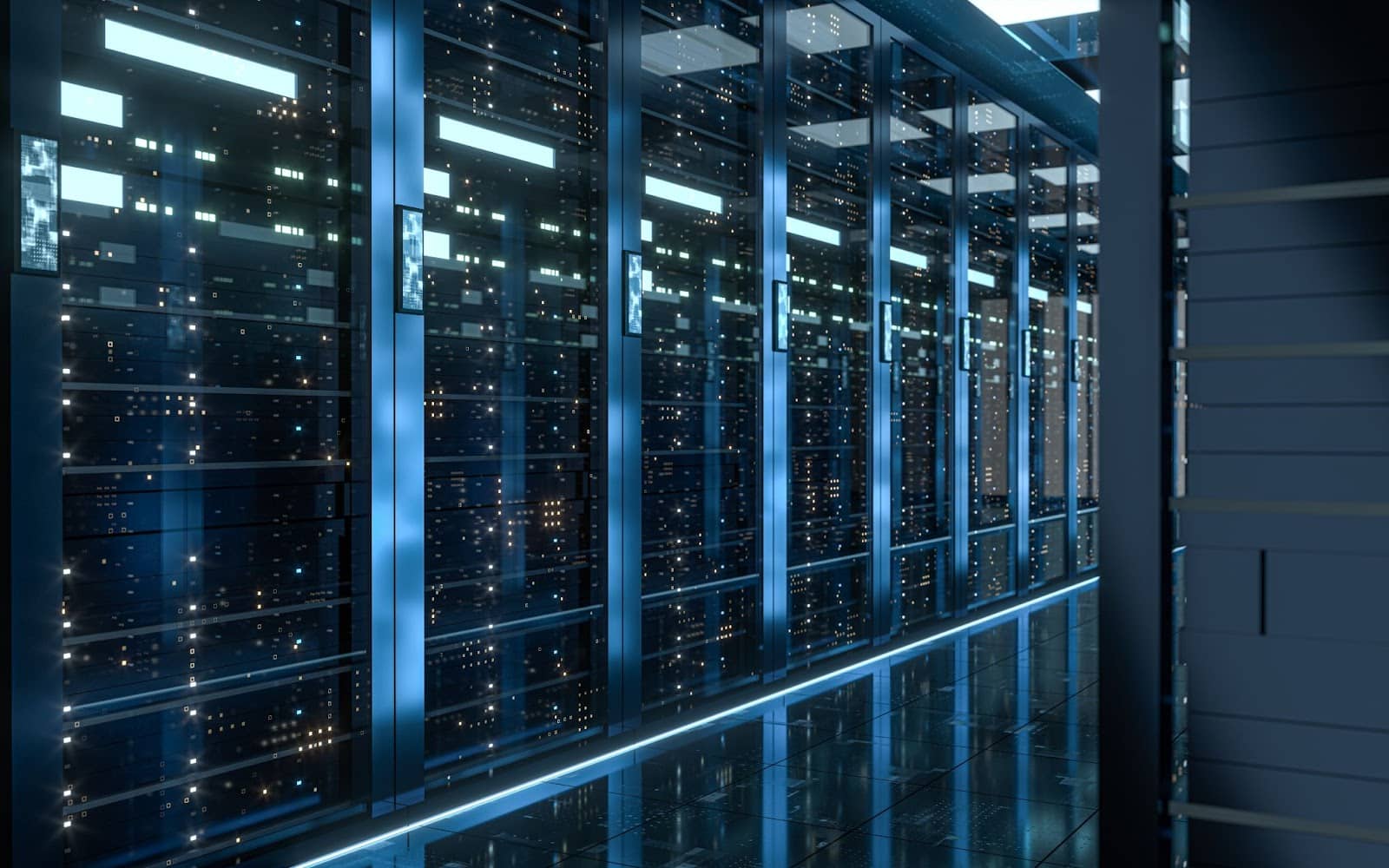 A high-tech data center powered by technology.