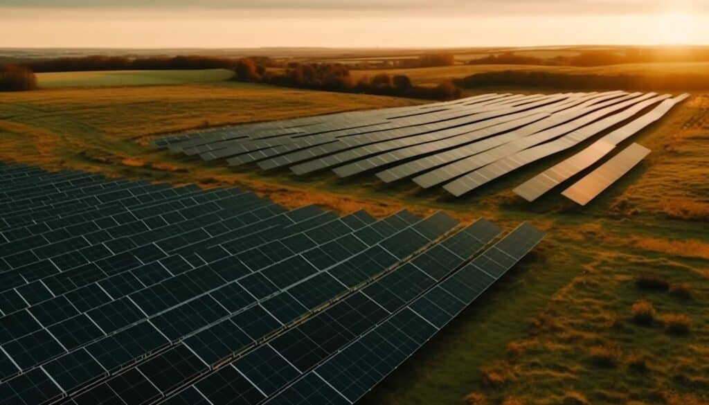 solar farm at sunset