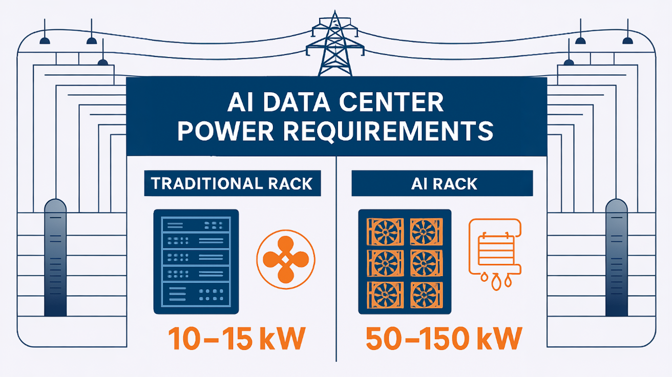 AI data centers power requirements compared to traditional computing infrastructure