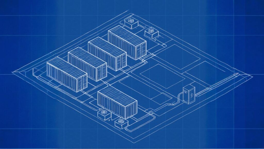 Isometric view of modular data center infrastructure showing scalable deployment options