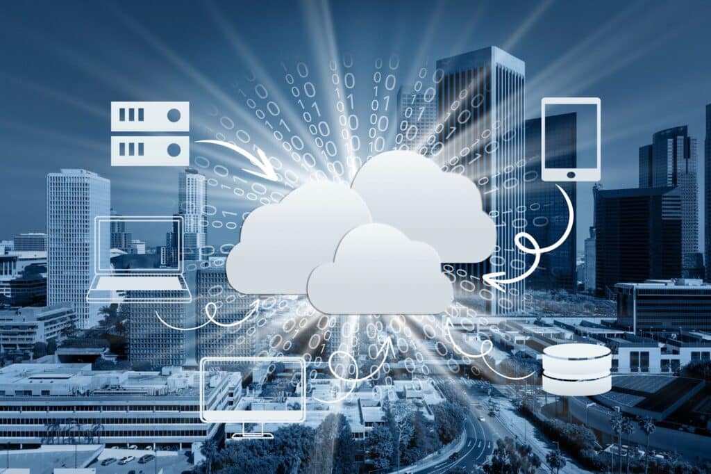 Cloud computing network visualization showing digital infrastructure companies connectivity solutions