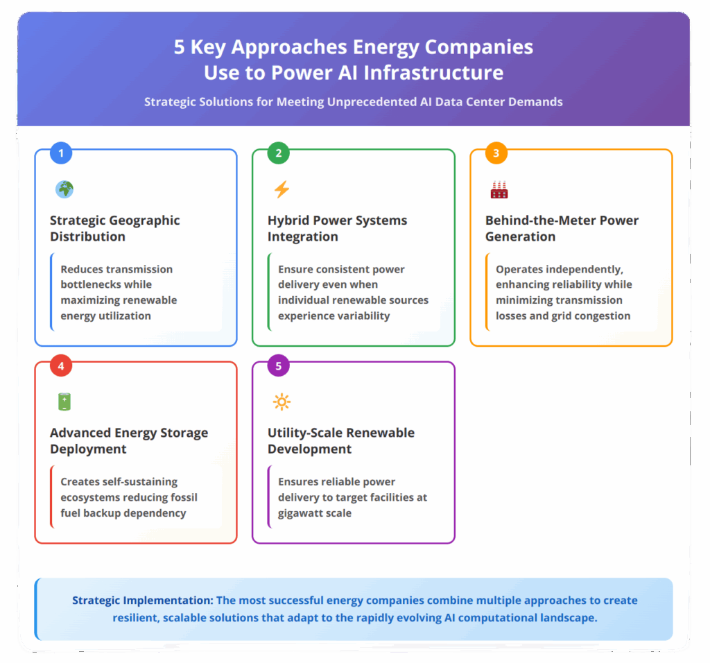 5 Key Approaches Energy Companies Use to Power AI Infrastructure infographic depicting the 5 key approaches energy companies use to power AI infrastructure