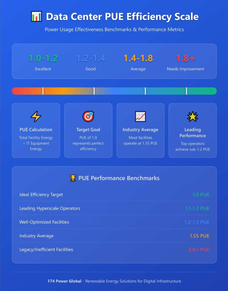 data center PUE effiency scale infographic
