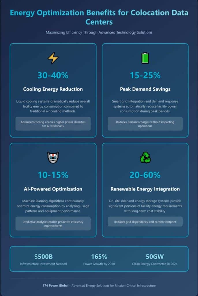 energy optimization benefits for colocation data centers infographic